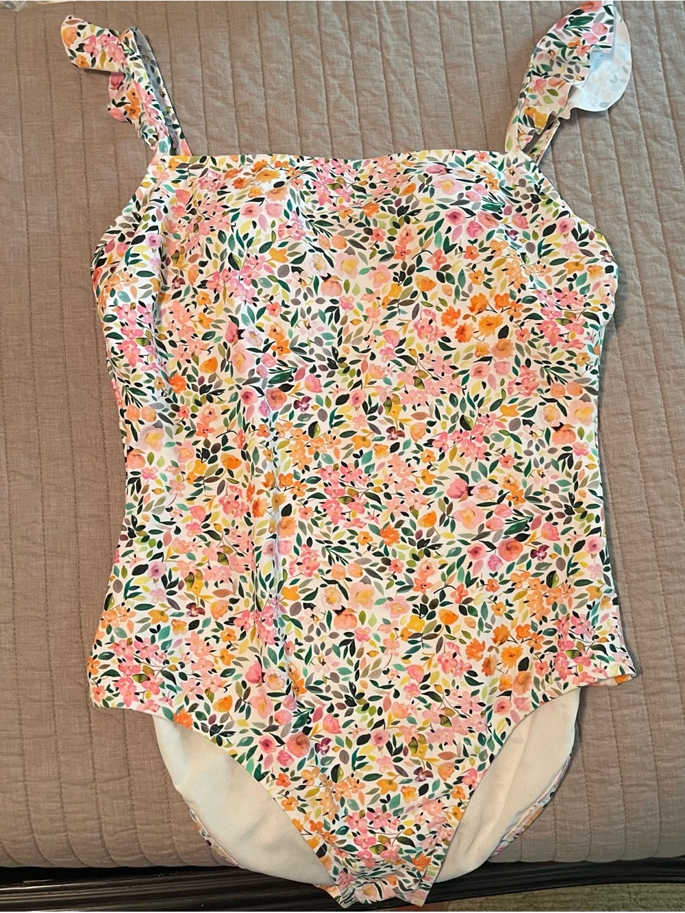 Kona Sol Floral Square Neck Bodysuit — Pink, Orange & Green